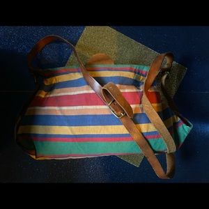 IL BISONTE VTG Frm ITALY HANDMADE FABRIC LEATHER TAN BOHO CROSSBODY Bag 1 FLAW